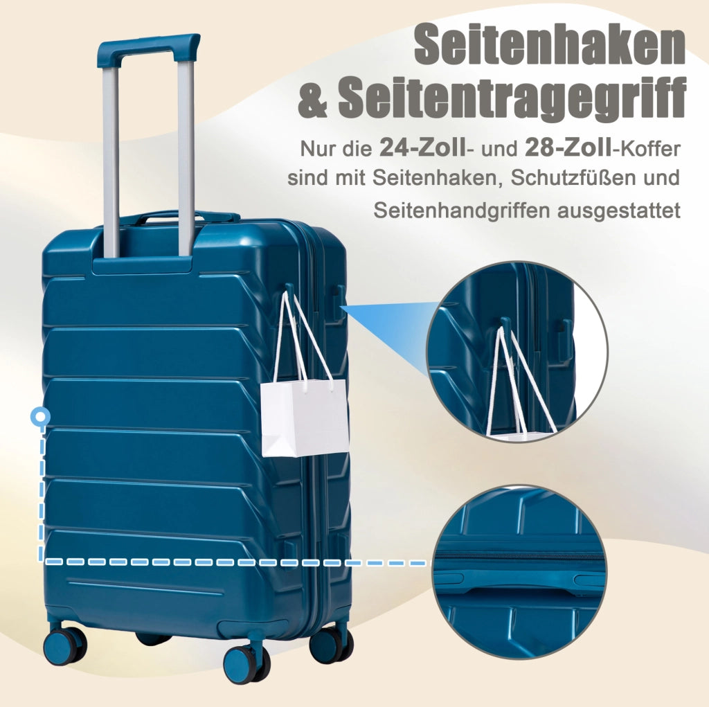 Set valigie rigide ULEVR 4 pezzi 19/24/28 pollici con beauty case 14 pollici, ABS blu scuro e ruote girevoli