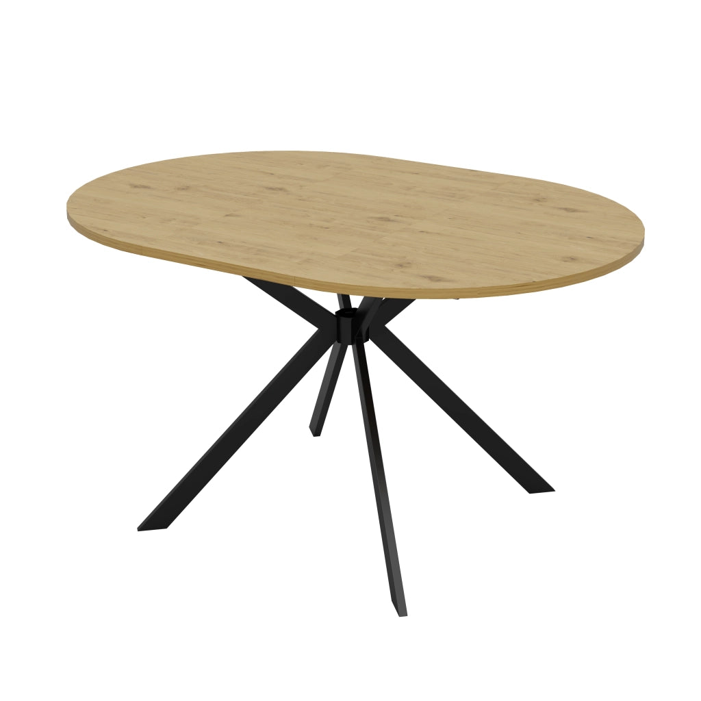 Tavolo Rotondo Allungabile 100-140x100 cm 4-6 Posti LEMONMAX; Diventa Ovale; Prolunga Integrata; MDF Effetto Legno e Gambe in Metallo