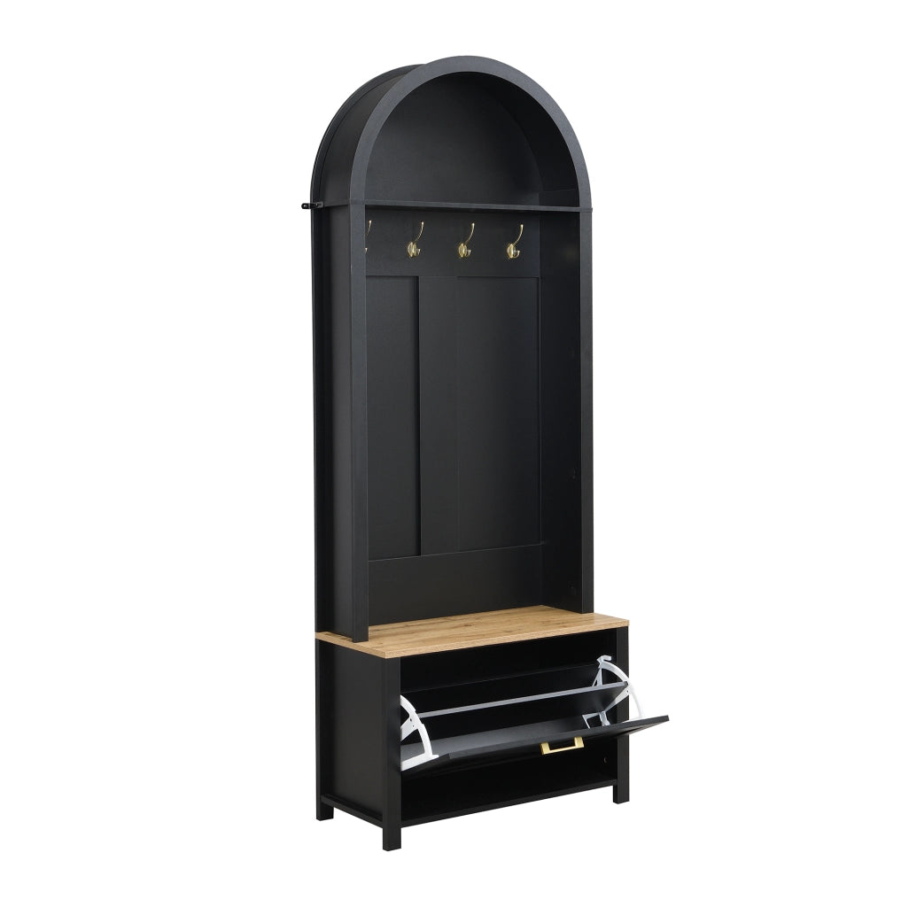 Mobile guardaroba 75x35x195 cm nero e legno MDF con appendiabiti e scarpiera