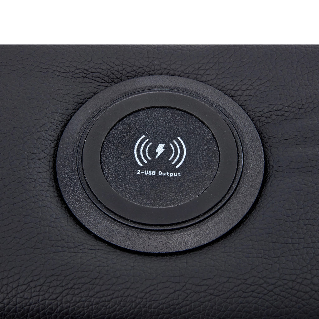 Letto contenitore 140x200 cm in similpelle nera con LED e ricarica USB e wireless