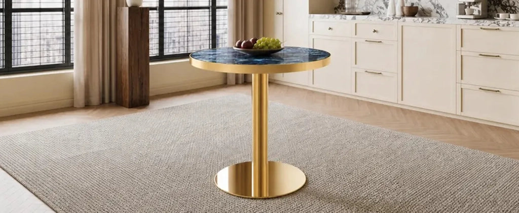Tavolino Rotondo Moderno, Piano Effetto Marmo con Bordo Dorato, Struttura in Metallo Nero/Oro/Argento, Ideale come Tavolo da Salotto, Comodino o Balcone