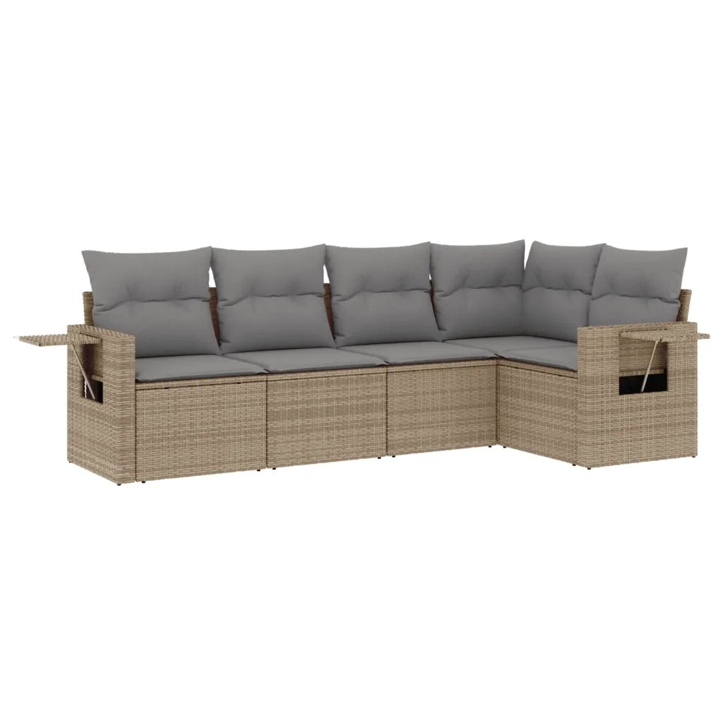 Set Divano da Giardino 5 pz con Cuscini-Sofa da Giardino-Divanetto da esterno Beige in Polyrattan 237147