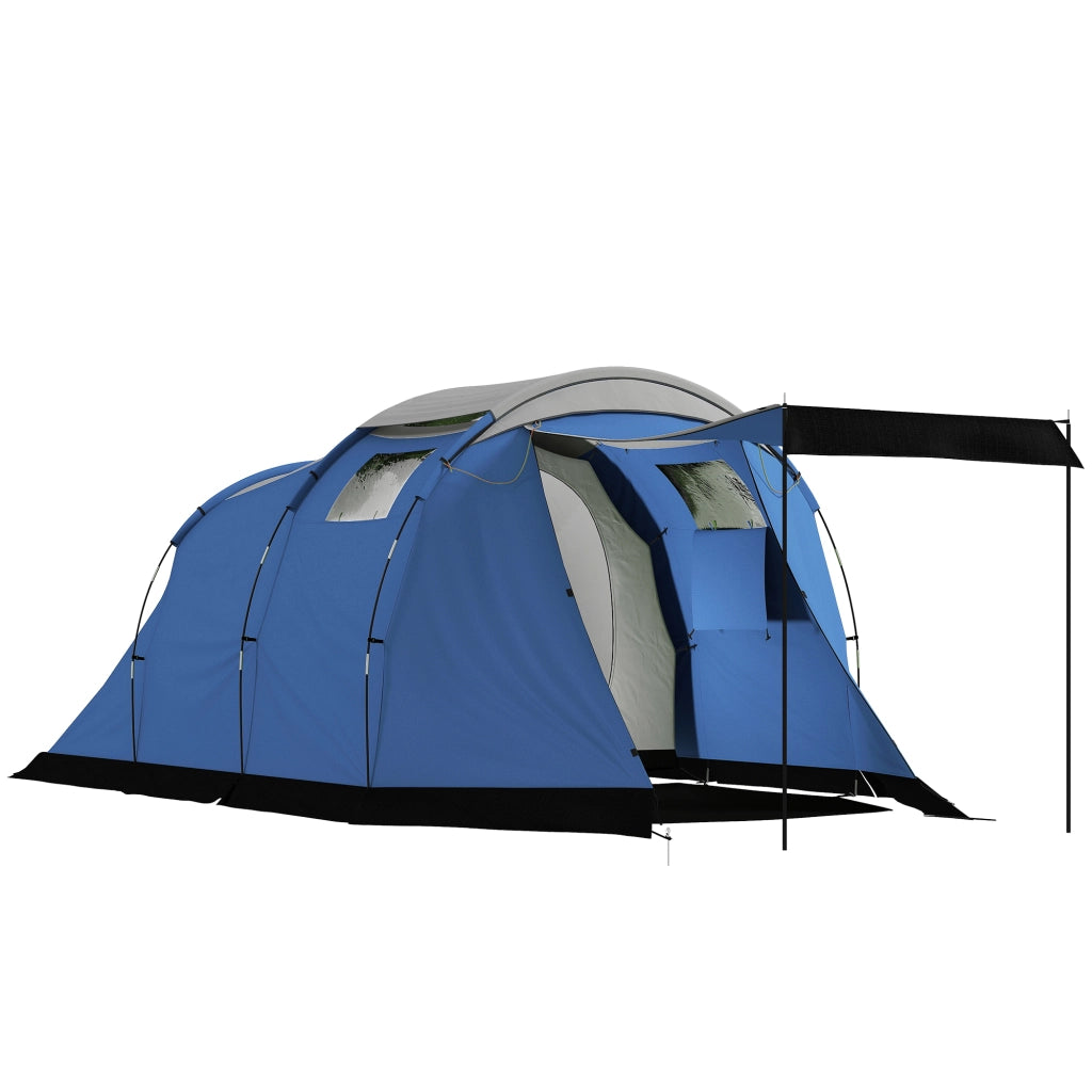 Tenda da Campeggio a Tunnel per 4 Persone Impermeabile 3000mm a Doppio Strato Altezza 190cm in Poliestere Blu Scuro con Veranda per Outdoor