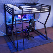 Letto a soppalco 140 x 200 cm in metallo e MDF nero con scrivania; LED; USB e presa