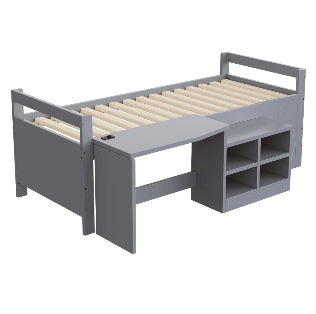 Letto multifunzione 90x200 cm con scrivania, vani contenitore e prese USB