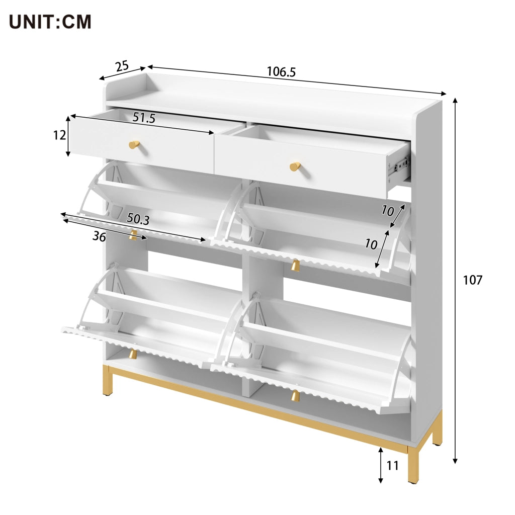 Scarpiera Slim con Ante e Cassetti ¨C Minimal ¨C Bianco, Metallo, 106,5x25x107 cm