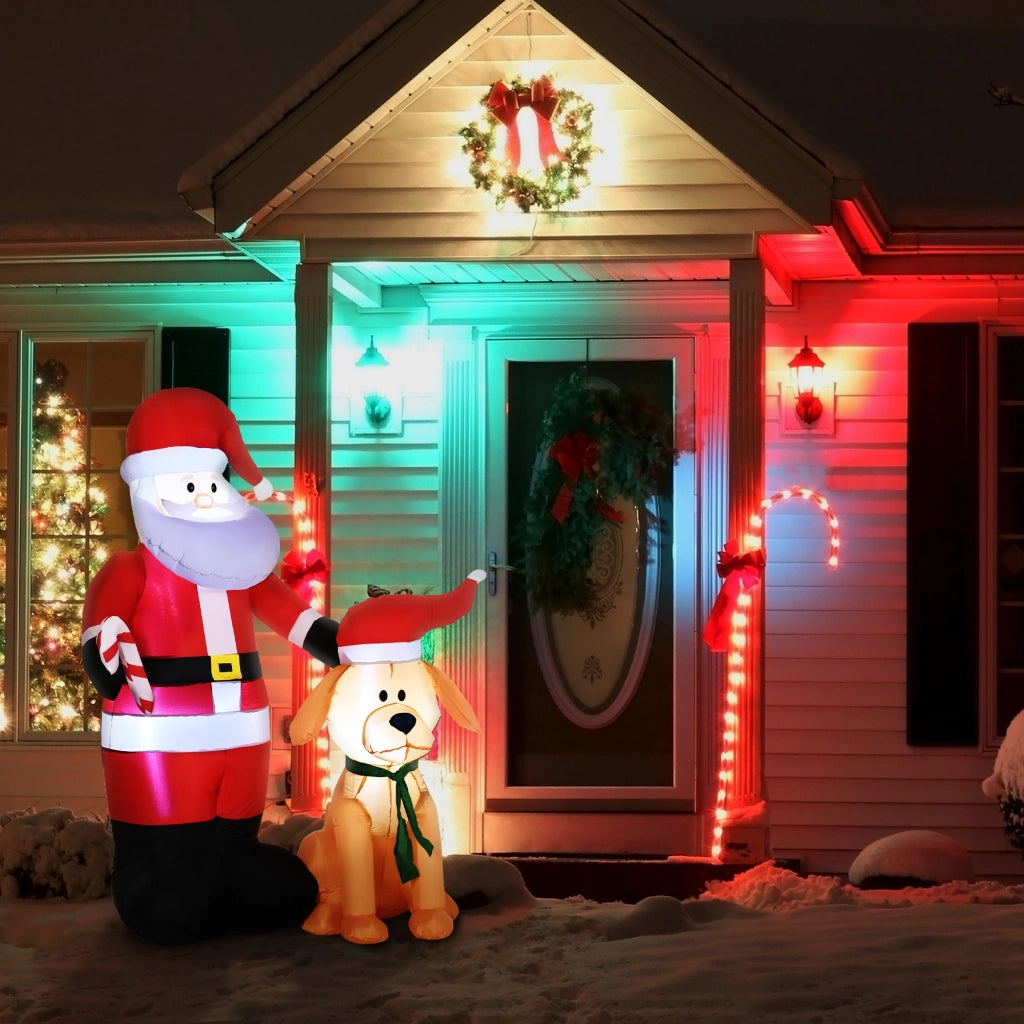 Decorazione natalizia per giardino Babbo Natale gonfiabile con cane luci LED soffiatore incluso 117 x 80 x 157 cm