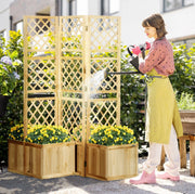 Paravento pieghevole con 4 fioriere in legno naturale, 133 x 165 cm, protezione visiva per giardino e terrazza