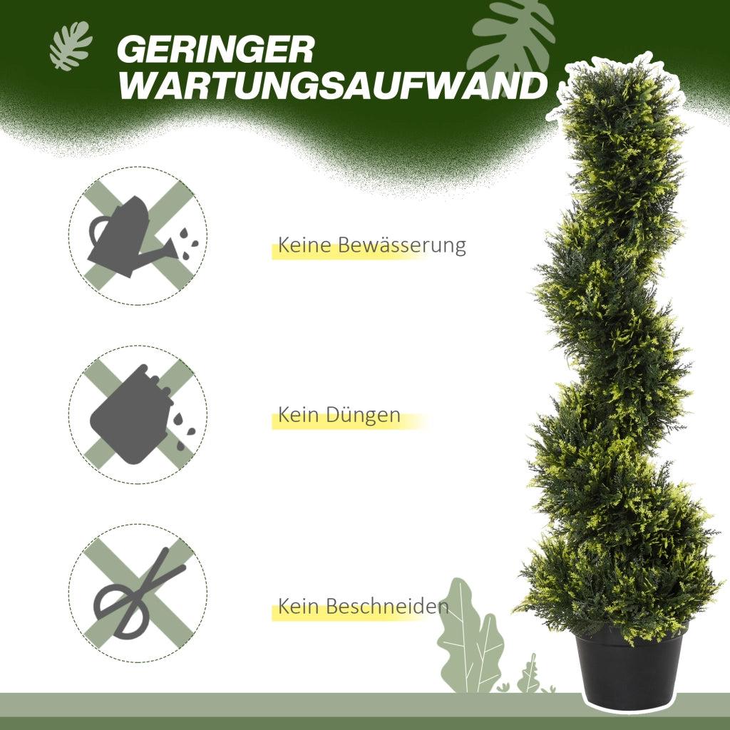 Albero di cedro artificiale a spirale in plastica verde con vaso nero e riempimento in cemento per interni ed esterni