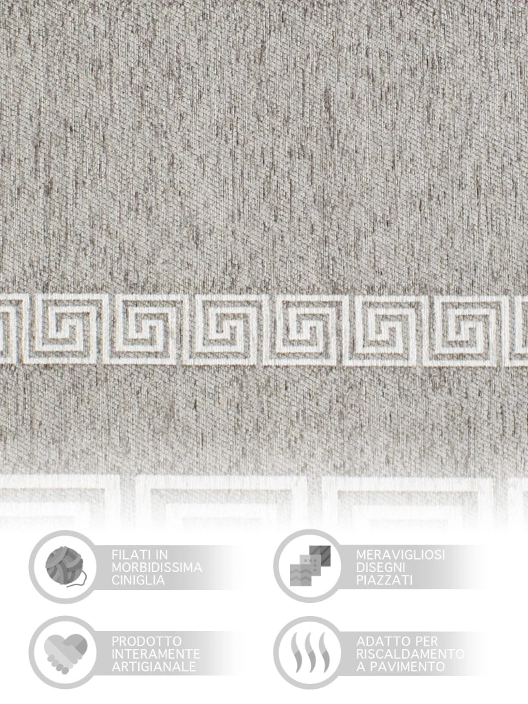Tappeto Arredo Moderno Morbido in Ciniglia Ingresso Antiscivolo Prodotto Italiano  Soggiorno Camera Salotto Disegni Piazzati Cotone Varie Misure Grande Atena/Titaniogrigio - 65x175 cm