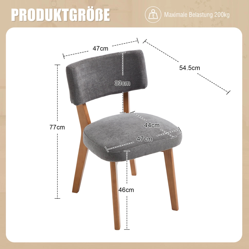 Set 2 sedie da pranzo imbottite grigie con gambe in legno massello HOMVRA
