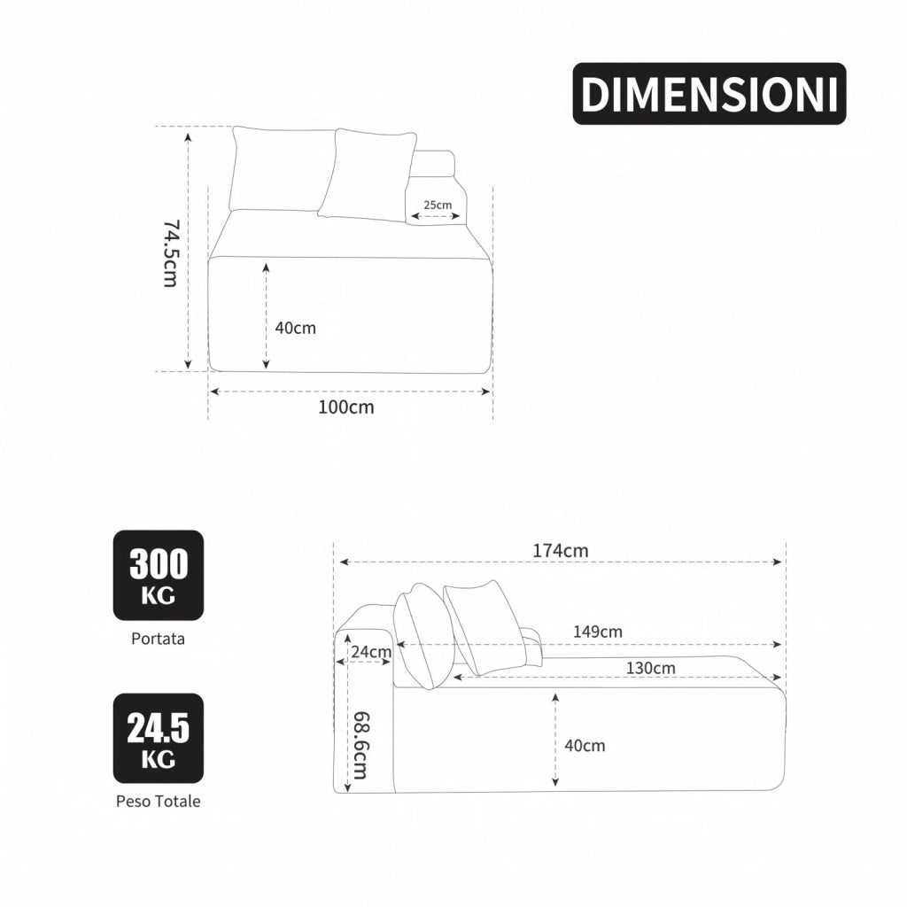 Divano compatto, divano modulare, tessuto chenille, schiuma ad alta elasticità 30D, base antiscivolo, 1 posto, bianco avorio