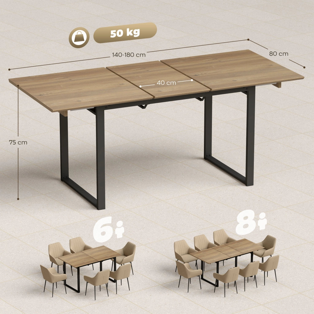 Tavolo da Pranzo Industriale per 6-8 Persone con Ribalta Rotonda, in Legno e Acciaio, 180x80x75 cm