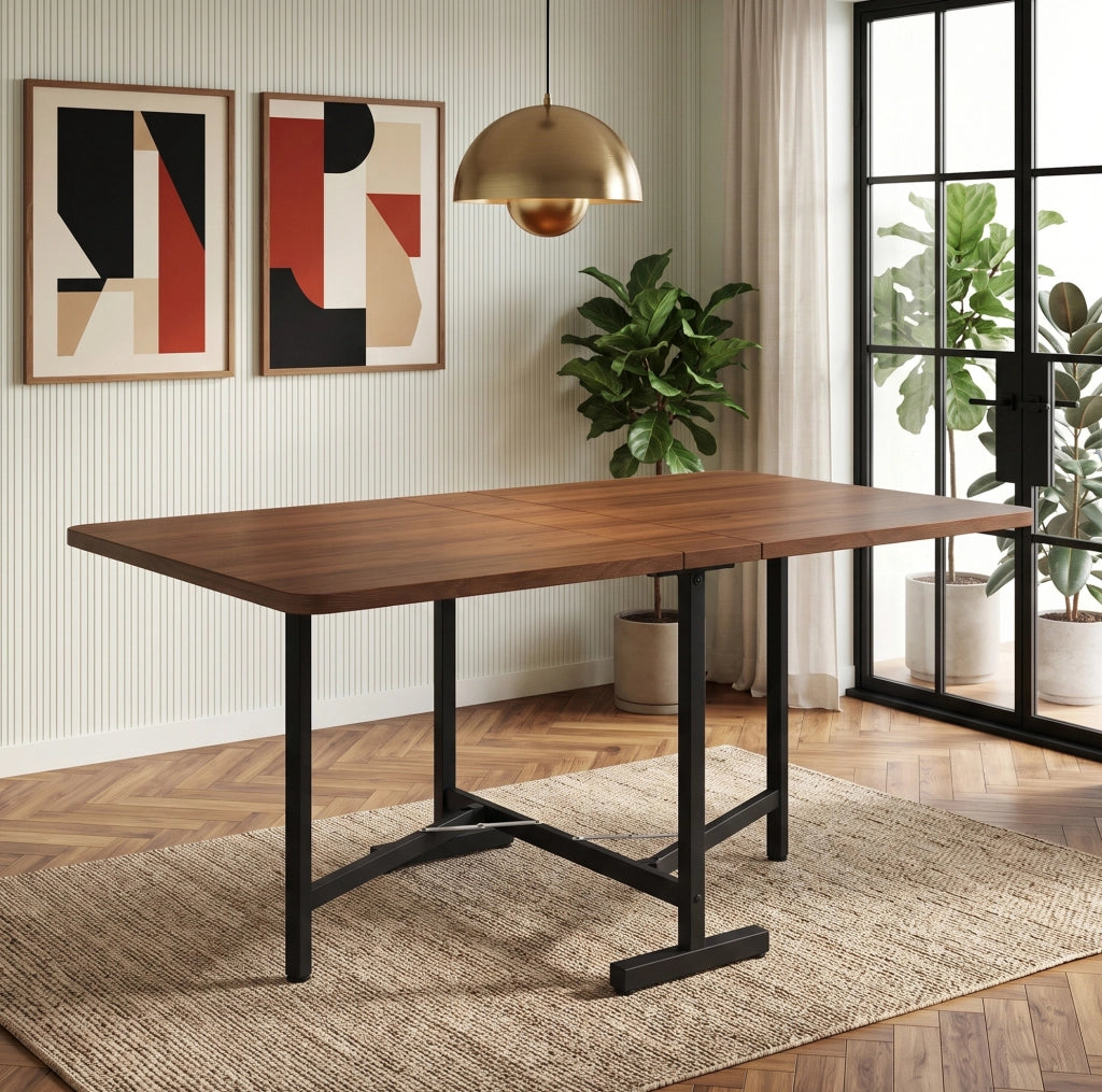 Tavolo da pranzo allungabile e pieghevole in MDF color noce HOMVRA