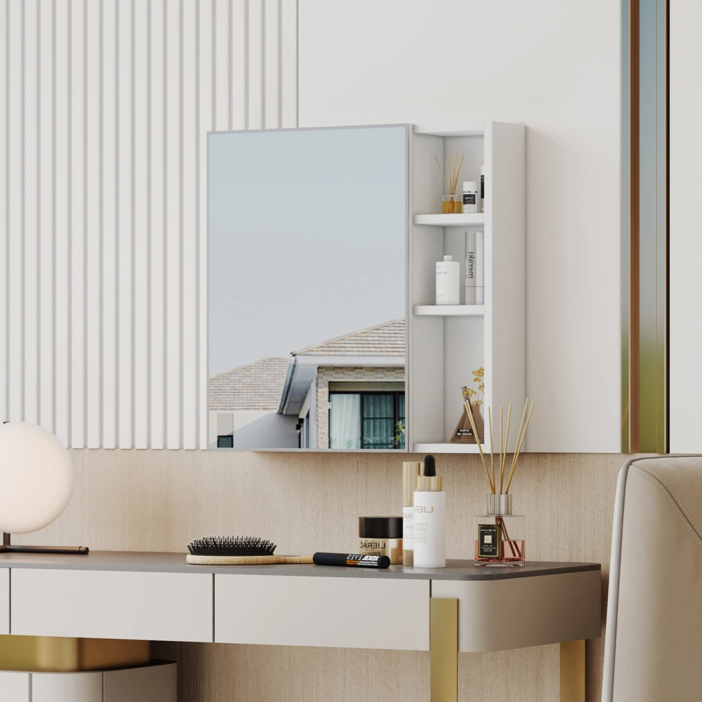 Armadio specchio da parete 55x56 cm bianco MDF con vani interni