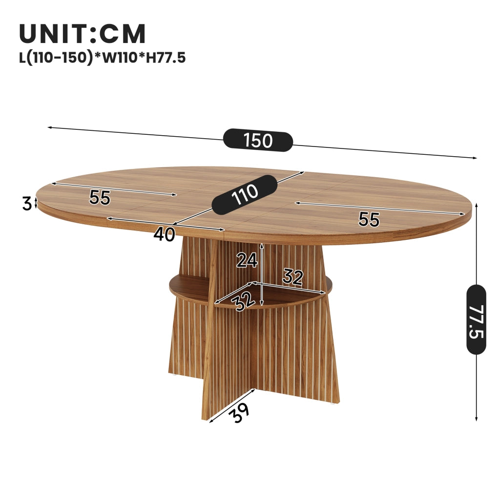 Tavolo allungabile da pranzo rotondo con piano MDF effetto noce per 2-8 persone 110-150 × 110 × 77.5 cm