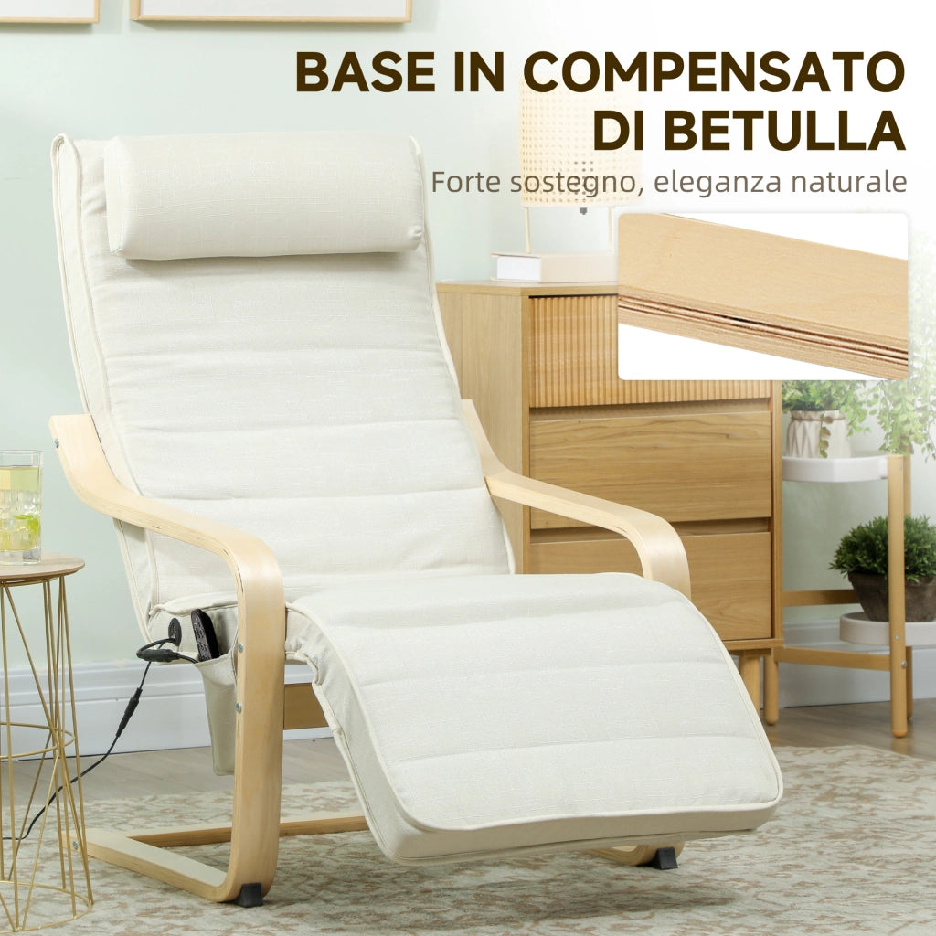 Poltrona Relax Massaggiante Riscaldante ¨C Xylo ¨C Tessuto Crema con Poggiapiedi Regolabile 67x95x101 cm