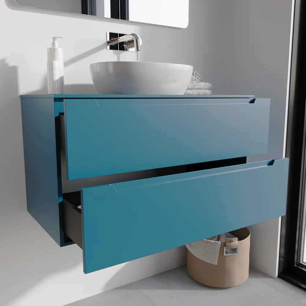 Mobile bagno sospeso 100cm dusk blue due cassetti soft-close con top | Bako