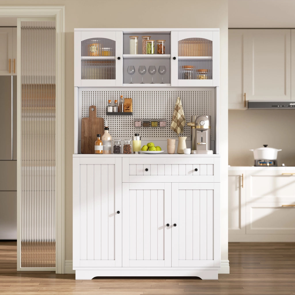 Cristalliera con ripiani regolabili e pannello forato in truciolato bianco per cucina 103.5 × 40 × 180 cm