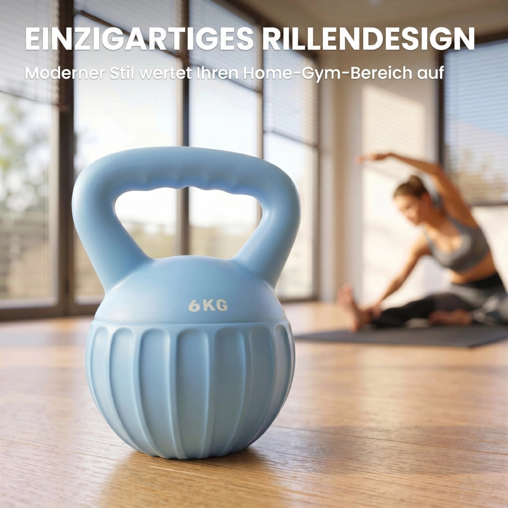 Kettlebell con sabbia 6 kg per allenamento a casa ¨C zephmum ¨C blu 17x17x23 cm