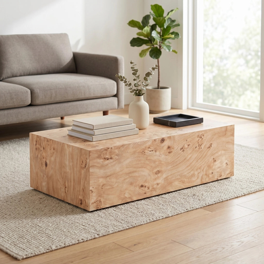 Tavolino basso fisso in MDF effetto legno con superficie liscia per soggiorno 100 × 59.5 × 38.0 cm