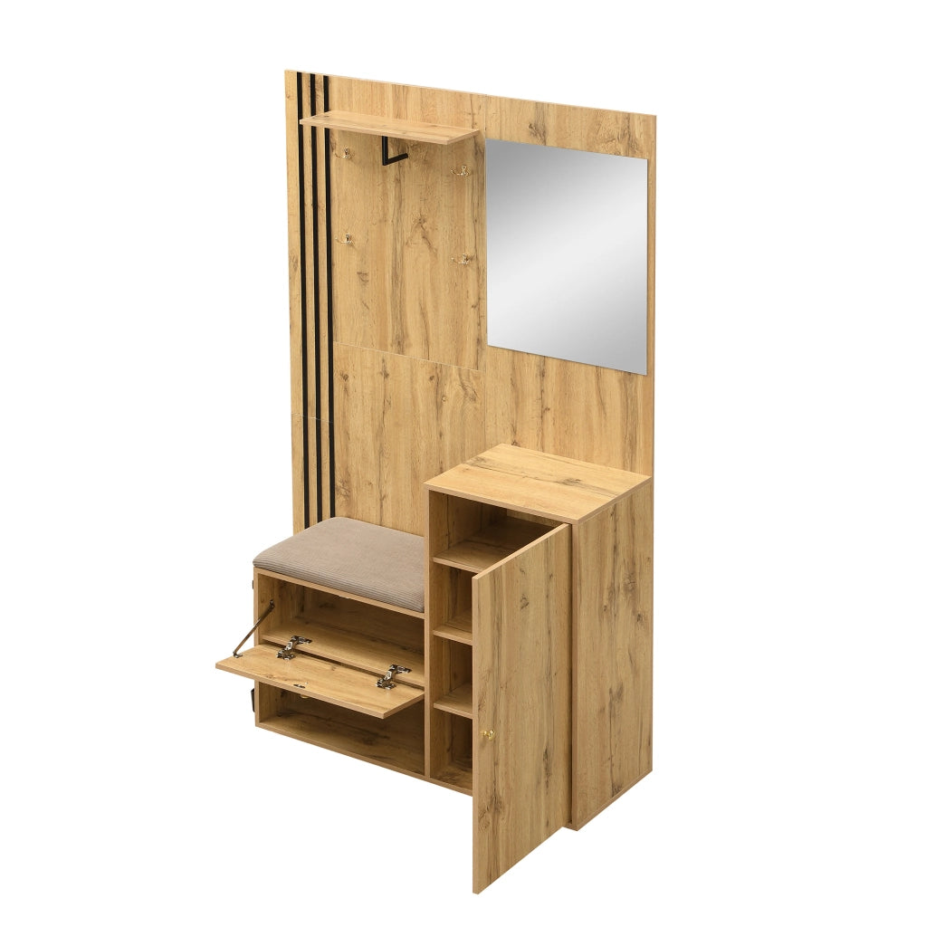 Guardaroba da ingresso MDF con specchio, seduta e portaombrelli