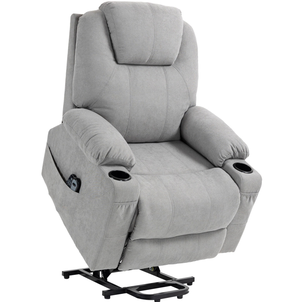 Poltrona Relax Elettrica con Funzione Alzapersone, Massaggio e Riscaldamento, Grigio Chiaro
