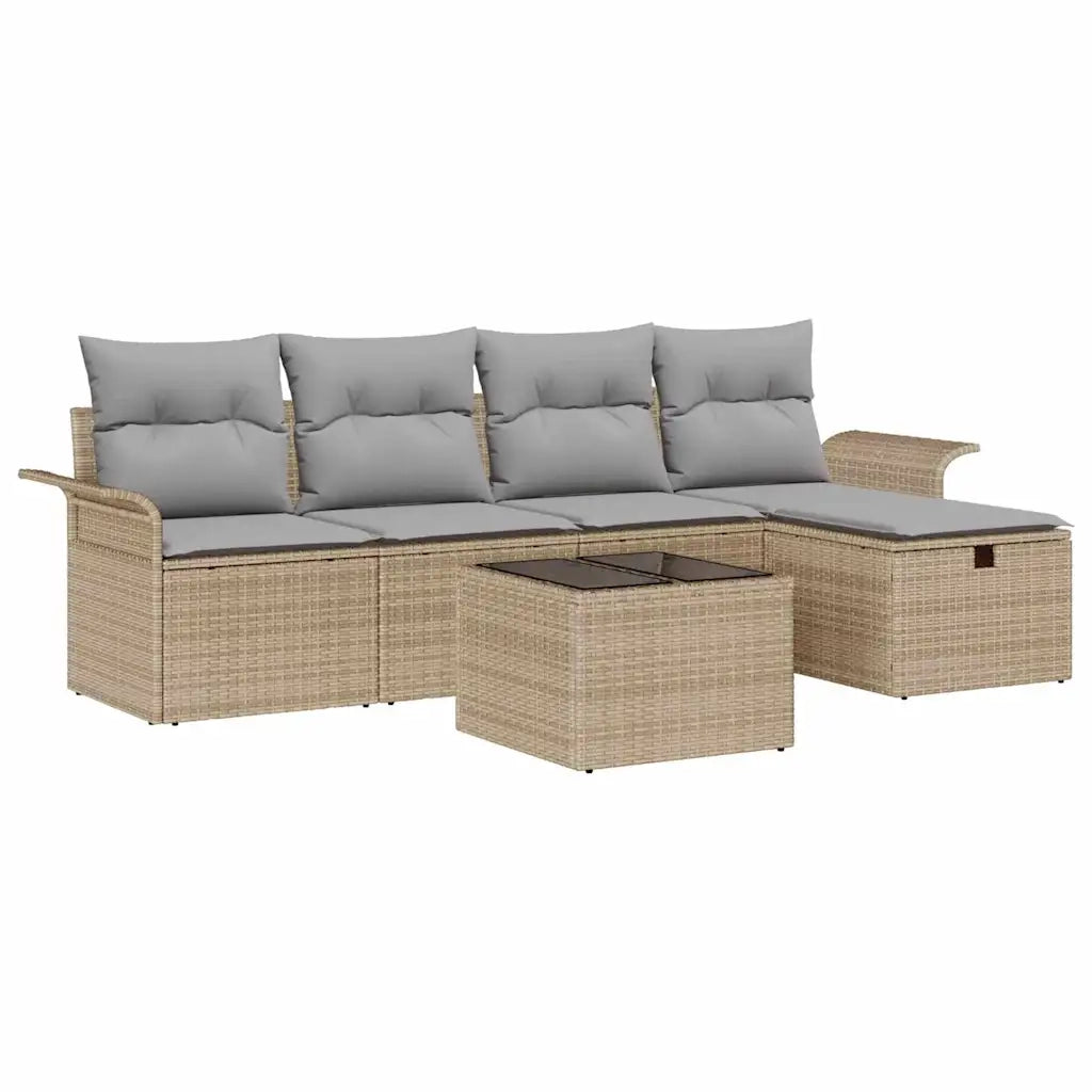 Set Divano da Giardino 6 pcs Beige e Grigio Chiaro polyrattan