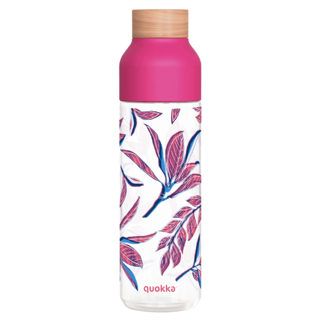 Bottiglia d'acqua Ice 840ml con tappo in legno e motivo Fogliame stilizzato Rosa Quokka