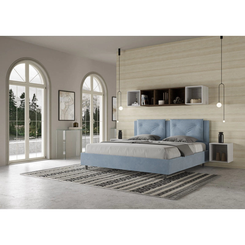 Letto imbottito Matrimoniale 170x210 cm Appia - Contenitore,Microfibra,Azzurro