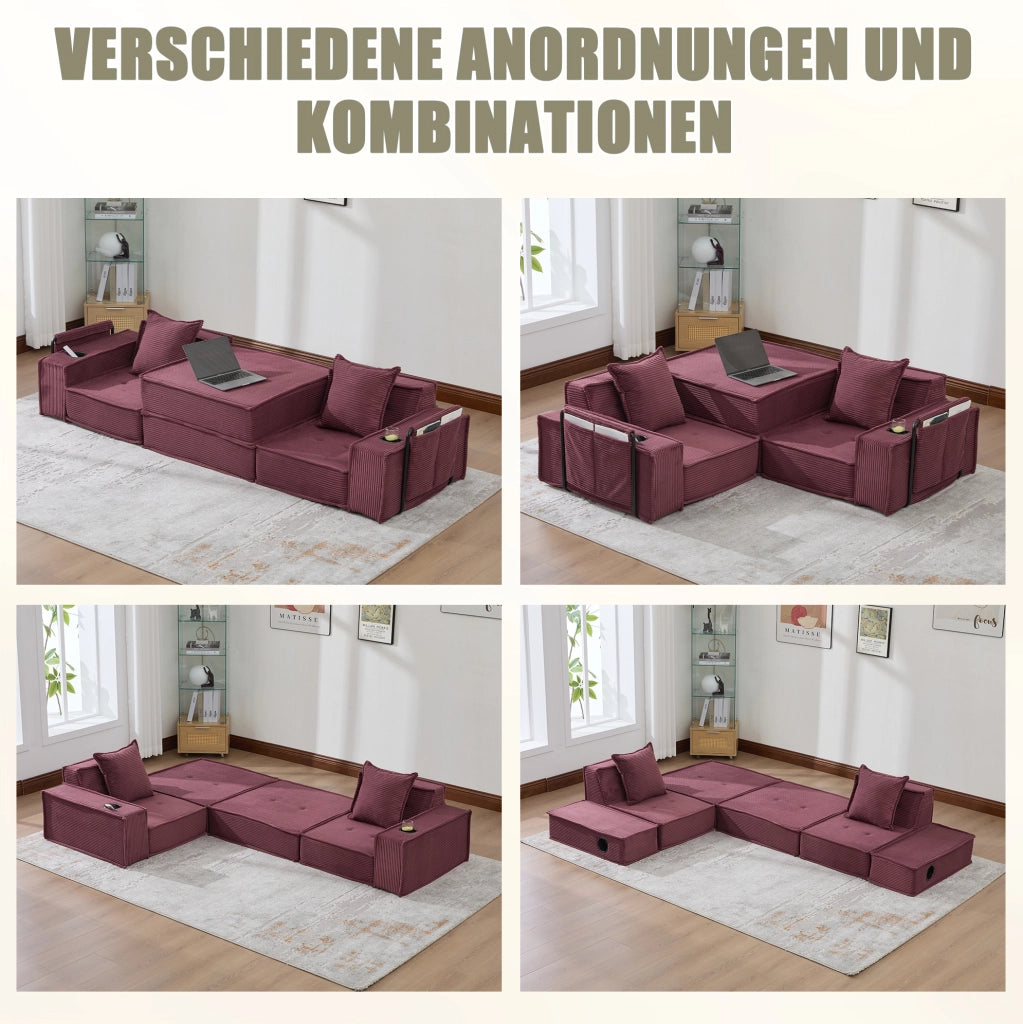 Divano Letto Doppio Moderno in Tessuto con Pouf Contenitore e Due Cuscini, 162x78x66 cm