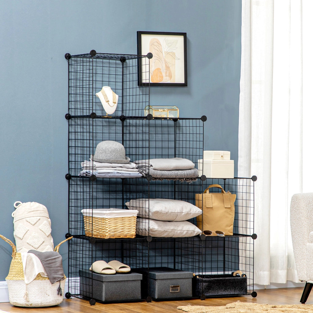 Scaffale modulare a cubi in metallo nero, 6 vani