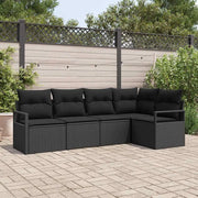 Set Divano da Giardino con cuscino 5 pcs Nero polyrattan