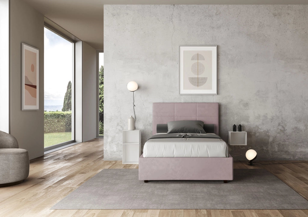 BS COM Letto una piazza e mezza contenitore imbottito 120x190 microfibra glicine