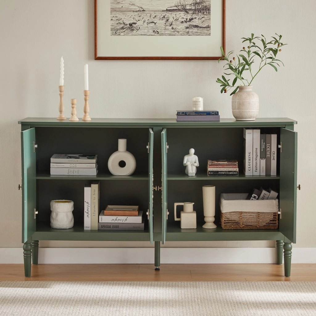 Credenza con ante in rilievo retrò; bordi arrotondati e ampio spazio contenitivo verde 160 × 40 × 89 cm