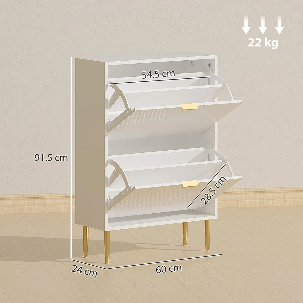Scarpiera Slim con 2 Cassetti Ribaltabili per 12 Paia di Scarpe 60x24x91,5 cm Design Moderno in MDF Bianco