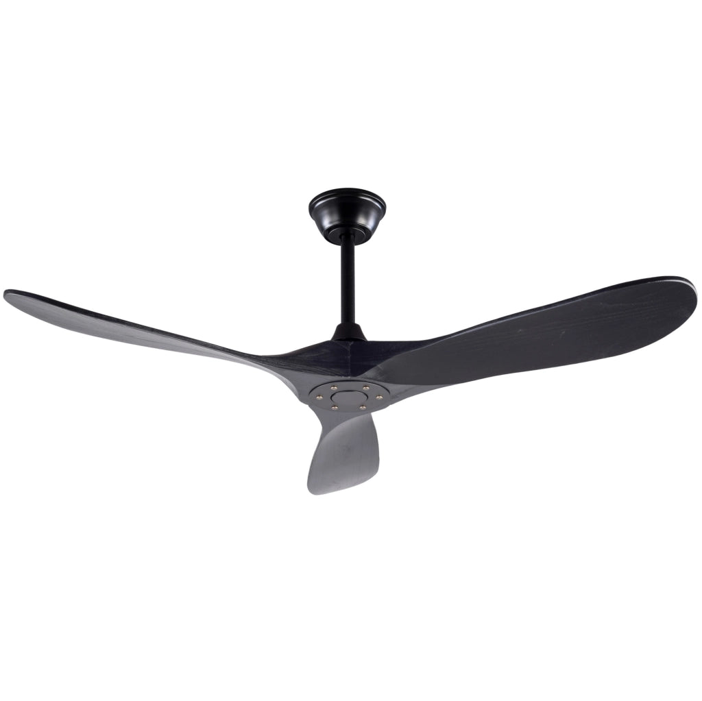 Ventilatore da soffitto nero da 52 pollici con 3 pale in legno massello Paulownia, 6 velocità regolabili con telecomando