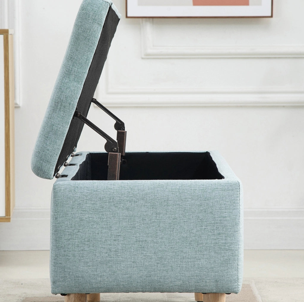 Panca contenitore imbottita 110x39x45 cm in poliestere verde con gambe in legno