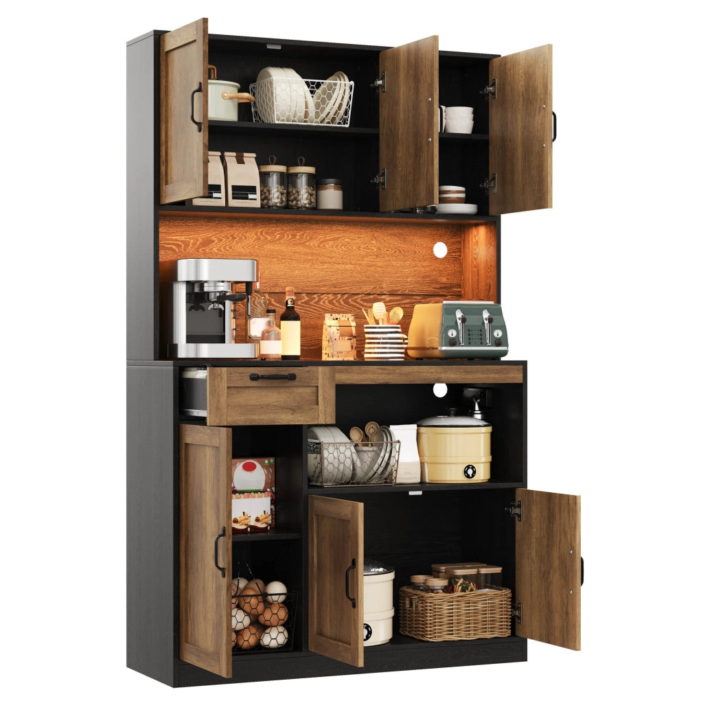 ARMADIO da cucina con LED RGB e prese 110x40x180 cm MDF Naturale/Nero
