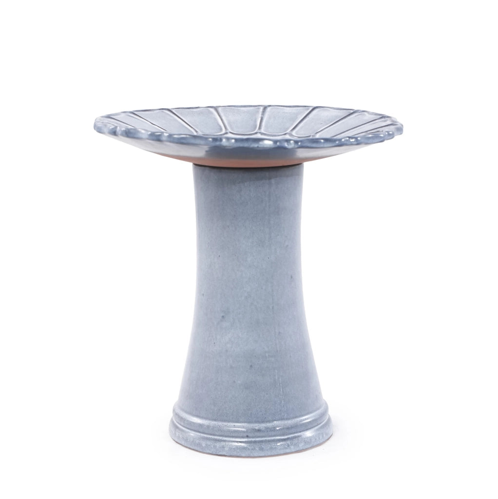 Vasca per Uccelli in Ceramica Artigianale Ø 43 cm, Altezza 45 cm, Smalto Lucido Grigio Chiaro, Resistenti a Intemperie e Gelo, per Giardino e Terrazza