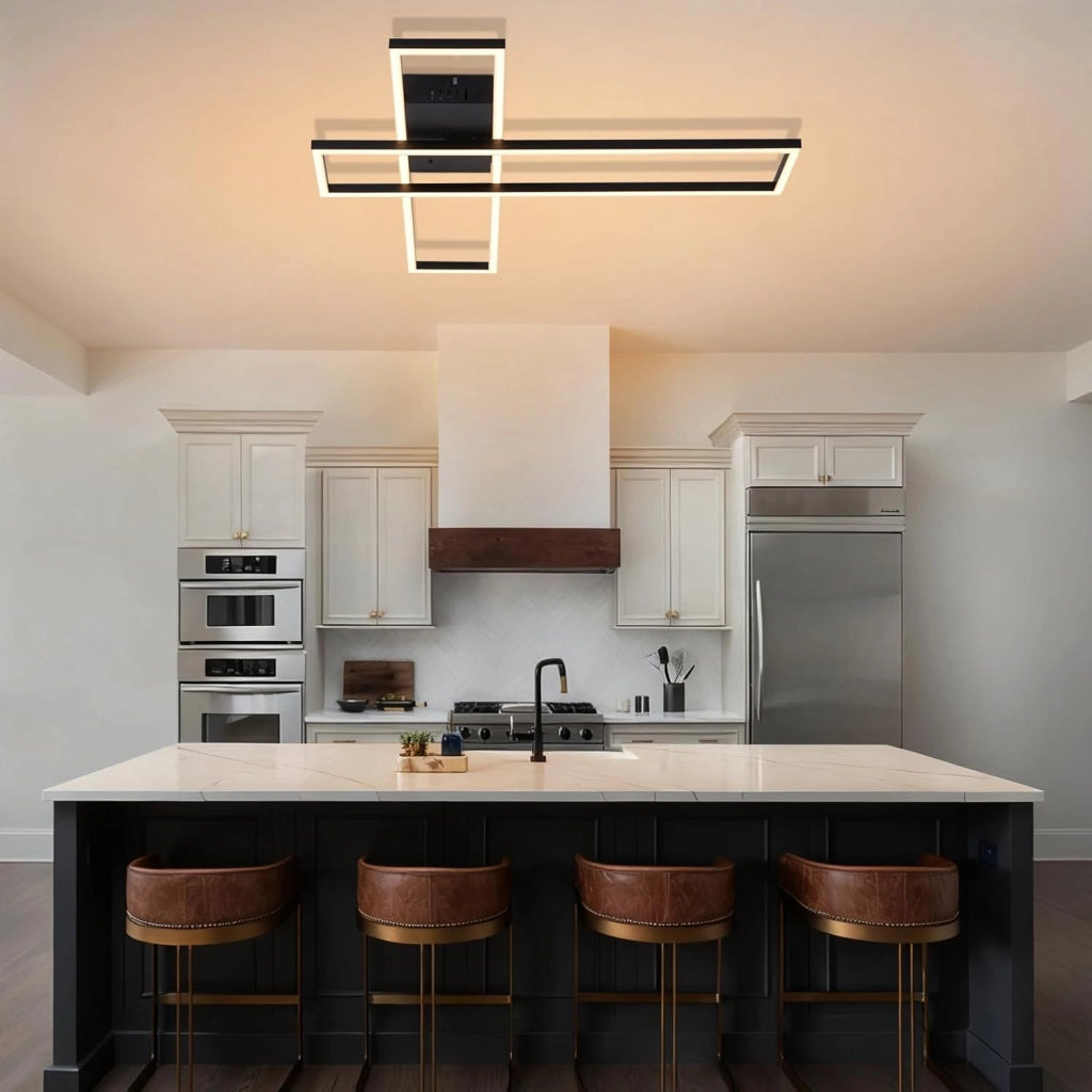 ZMH Lampada da soffitto plafoniera LED 42W nera dimmerabile telecomando design rettangolare per camera letto cucina