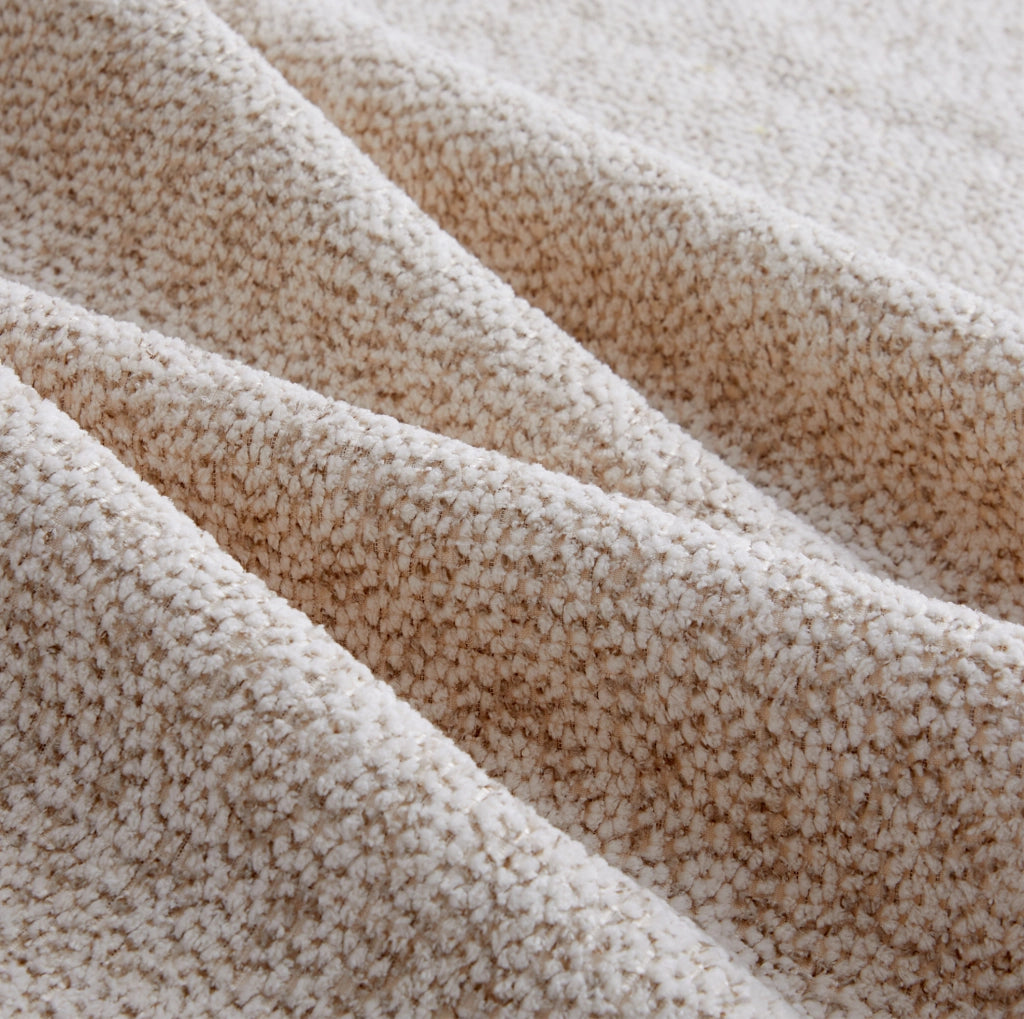 Divano modulare con ottomana in fleece beige e bianco