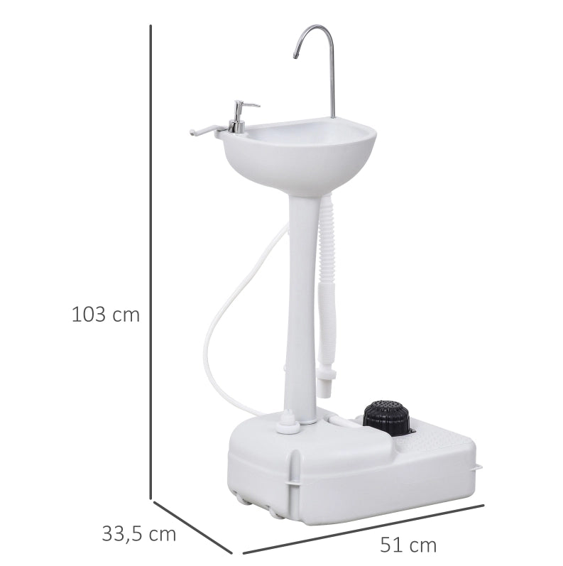 Lavabo portatile 34x26x67 cm bianco in HDPE con pompa a pedale