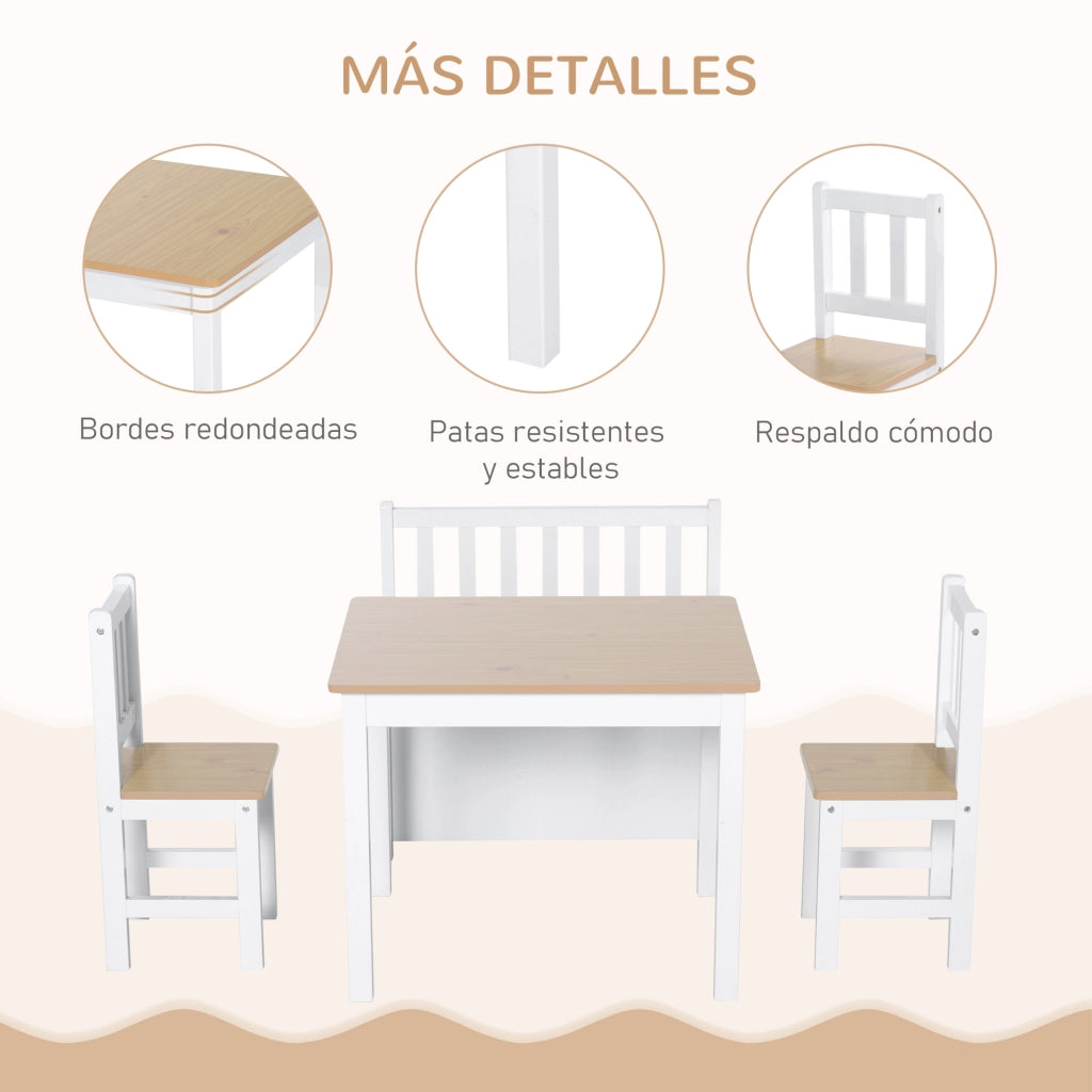 Set tavolo e sedie bambini 4 pezzi con cassetti ¨C Minimal ¨C bianco e naturale