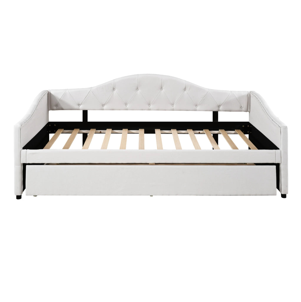 Letto singolo 90x200 cm con letto estraibile in lino beige HOMVRA