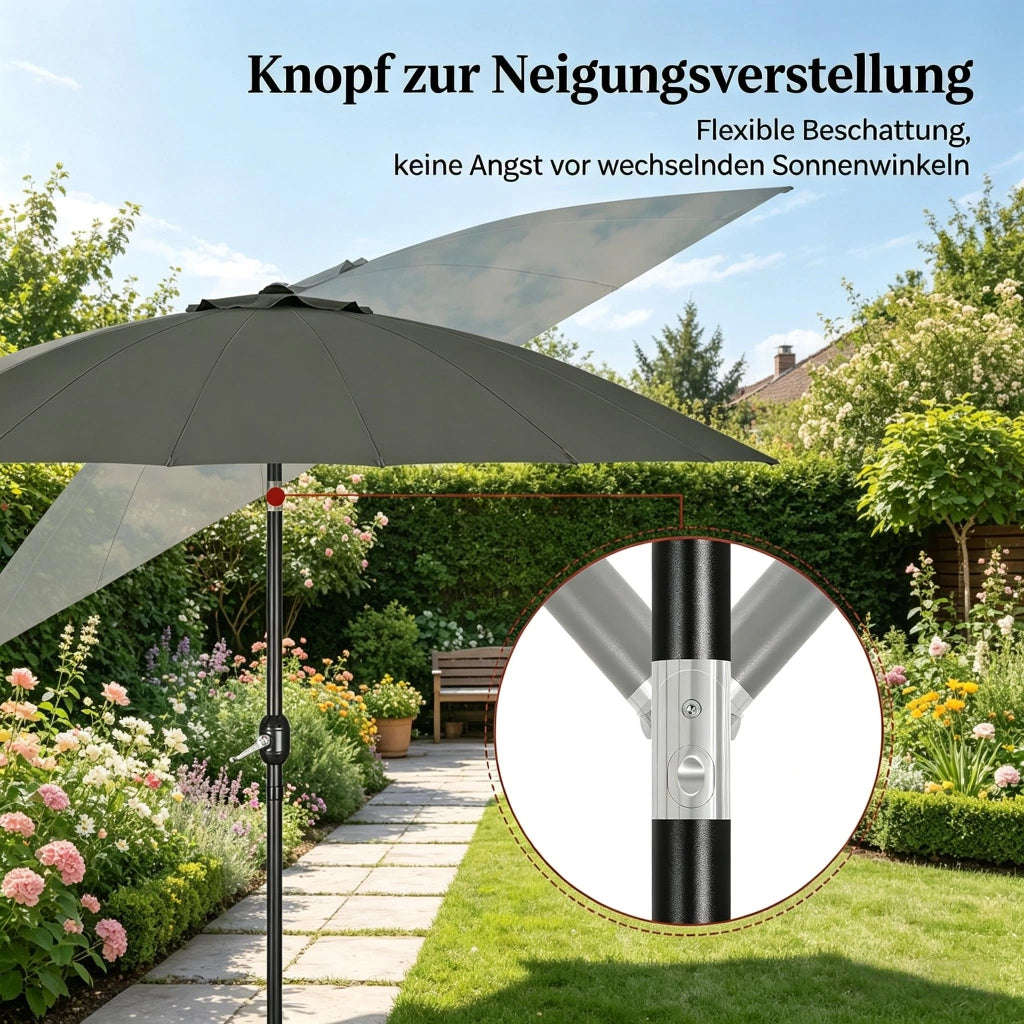 Ombrellone da giardino Ø 257 cm inclinabile con manovella 18 stecche in fibra di vetro poliestere grigio scuro