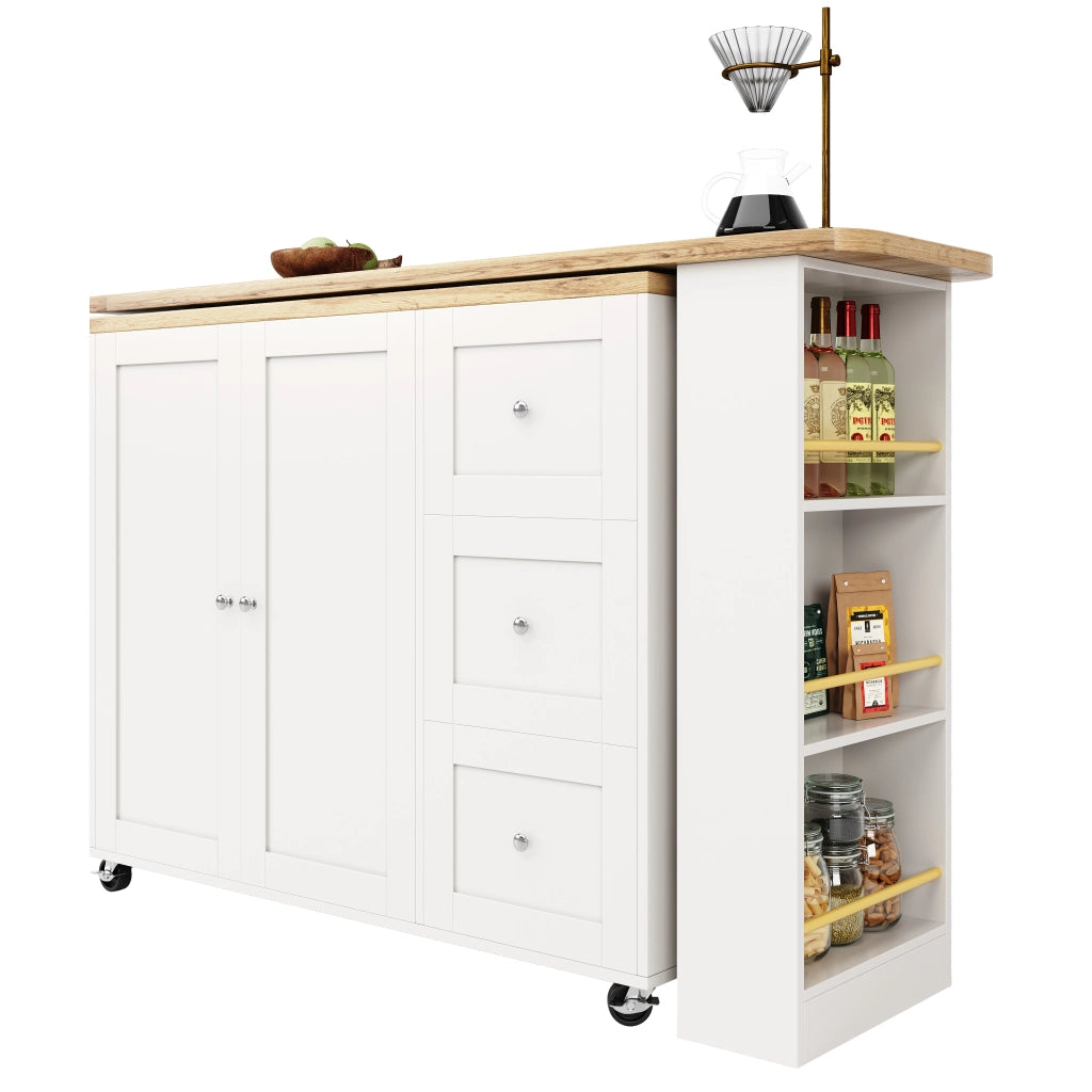 Isola cucina mobile bianca 140 x 40 x 93;5 cm con piano pieghevole in MDF effetto legno
