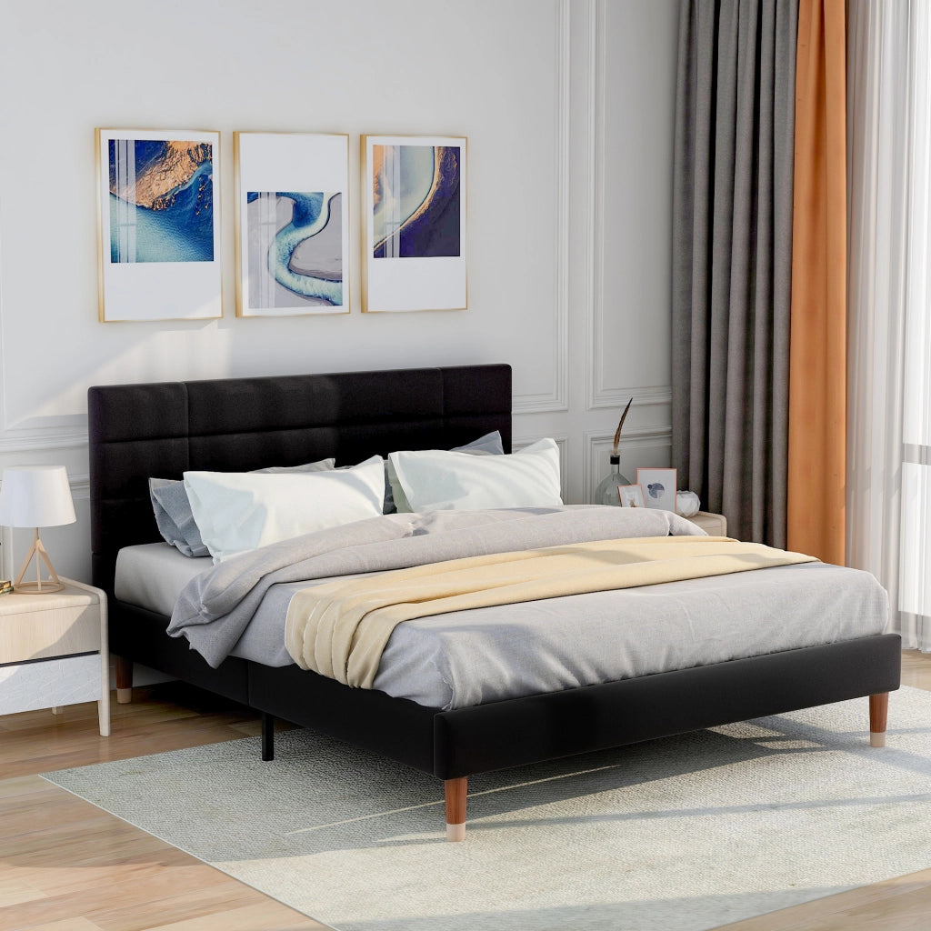 Letto matrimoniale imbottito 140x200 nero con materasso