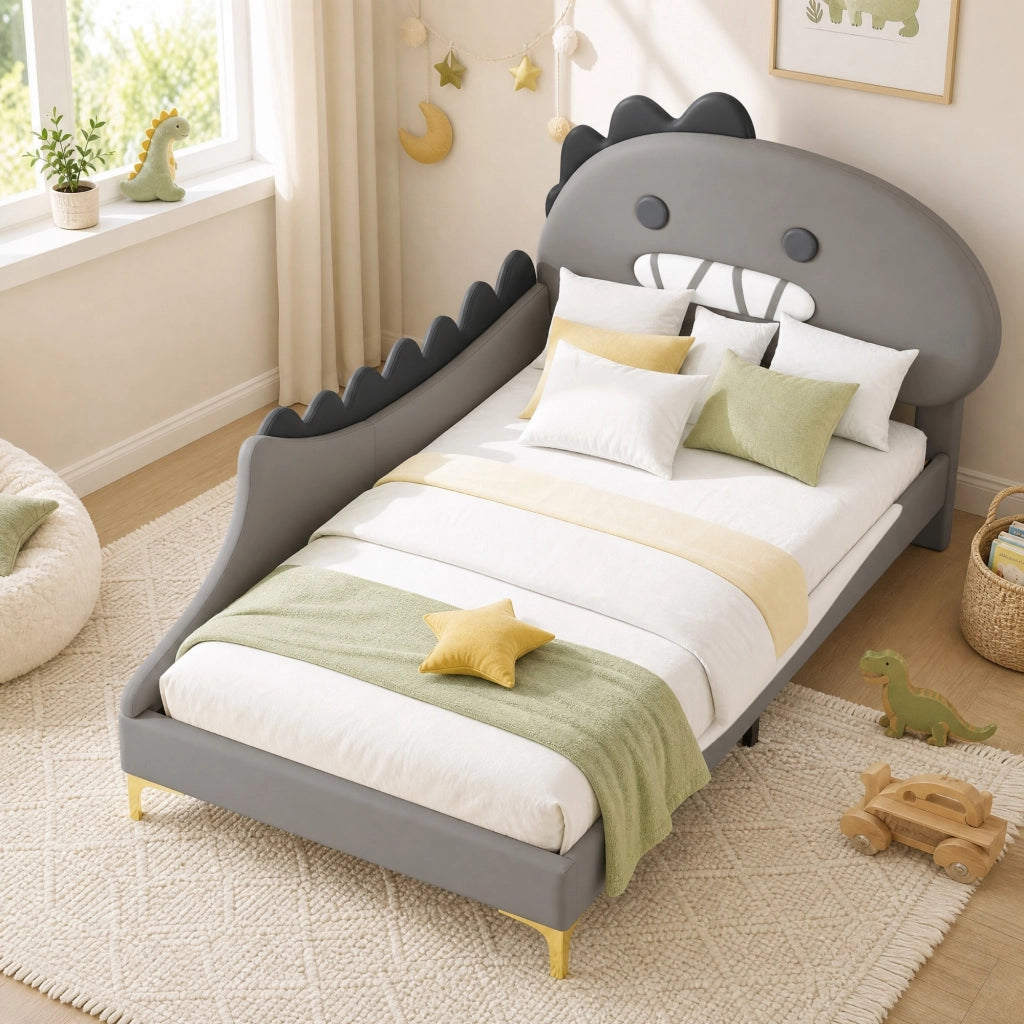LETTO Bimbi a forma di dinosauro 90x200 cm PU Grigio