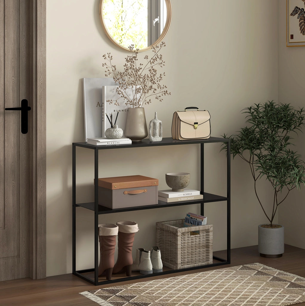 Consolle ingresso 90x30x75 cm nera - 2 ripiani con anti-ribaltamento